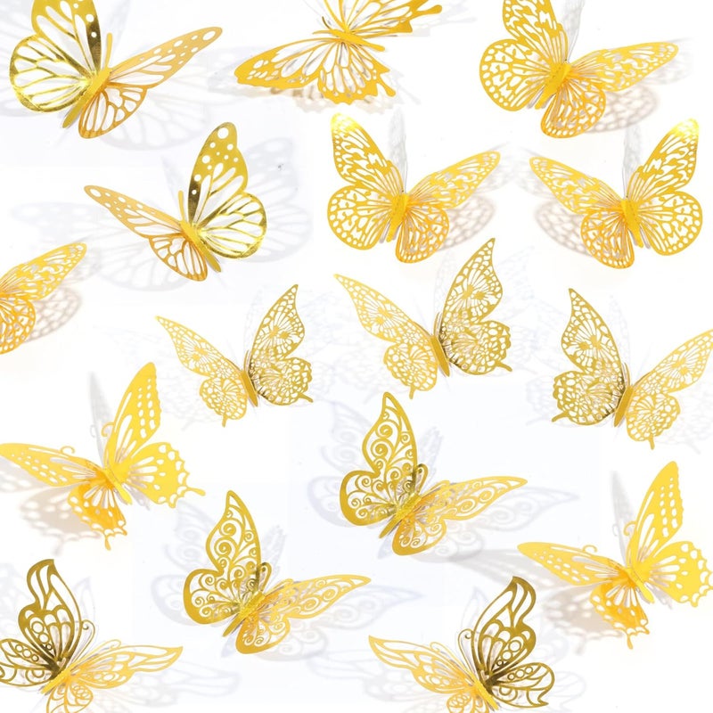 Rindion 84PCS 3D Butterfly Decorations, 3 Sizes 7 Styles Butterfly Wall Decor Gold Butterflies Decorations for Cake, Butterflies Party, Birthday, Wall - Image 1